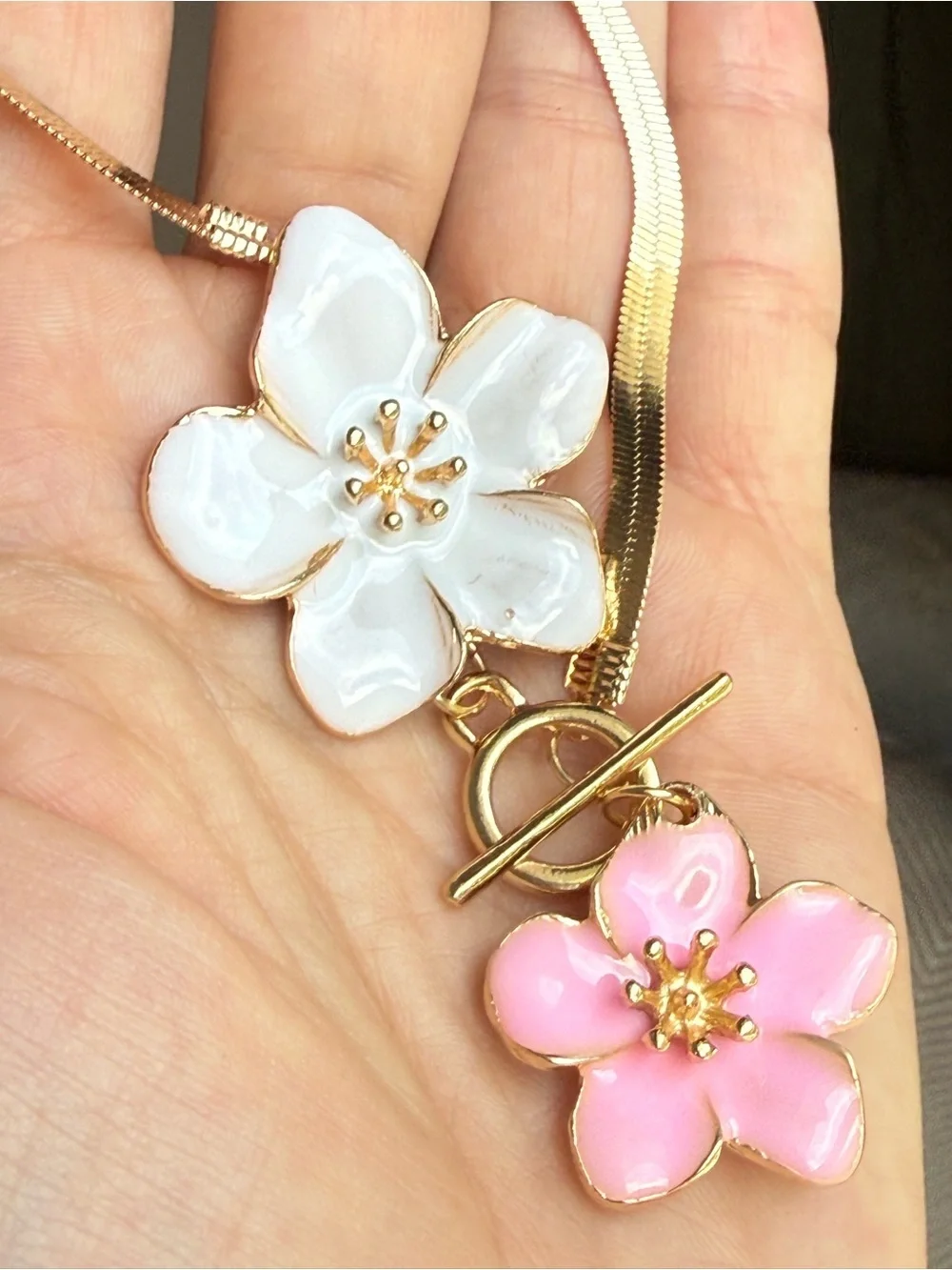 Gold Floral Anklet White & Pink Flower Charm Beach Boho Summer Jewelry